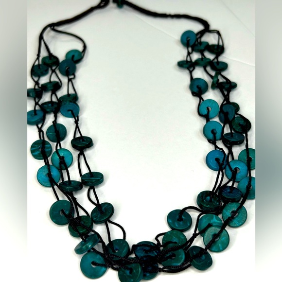 Teal boho style 3 strand necklace. - Picture 1 of 5